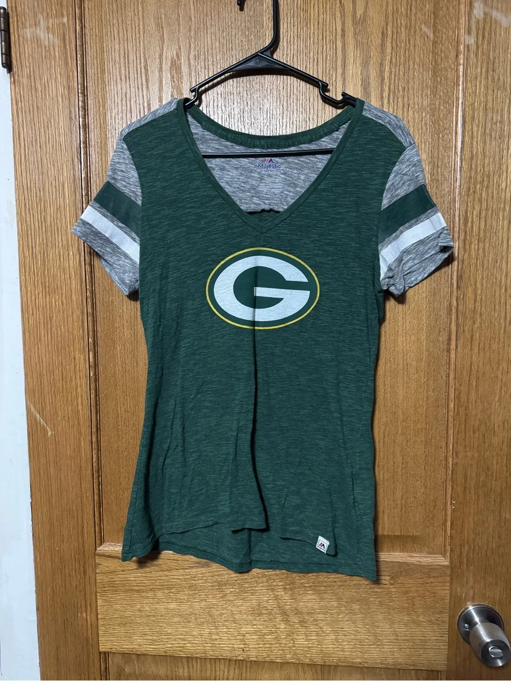 Majestic Green and Gray Green Bay Packers V-Neck Tee
